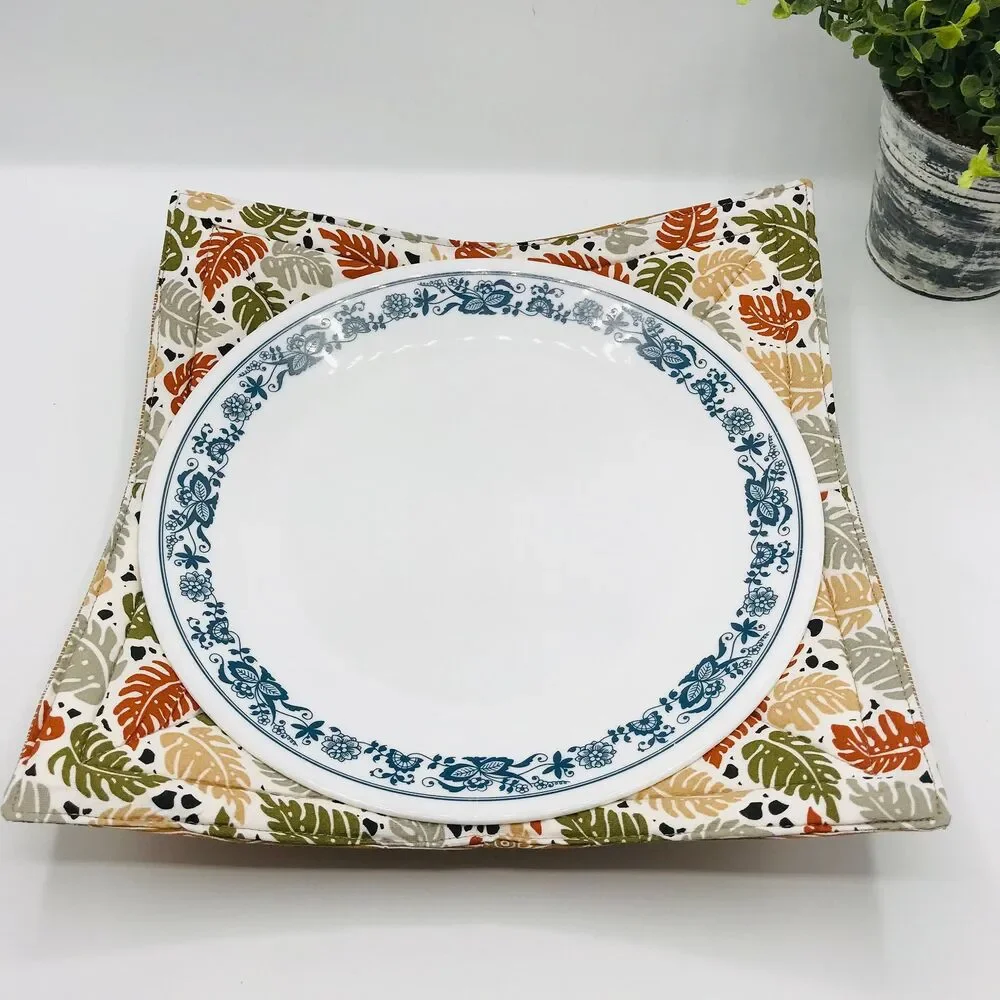 Microwave Soup Bowl Cozy Pint Size Cozy, Reversible, Monstera Plant Print